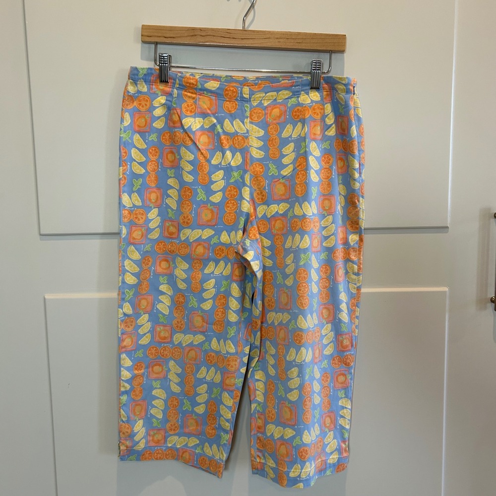Westbound Petites Citrus Fruit Print Capri Pants Blue Orange Lemon Size 10P